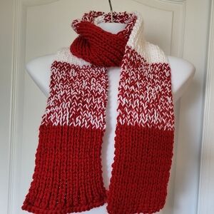 Hand Crafted chunky knit unisex colorblocked scarf 5 inches wide, 60 inches long